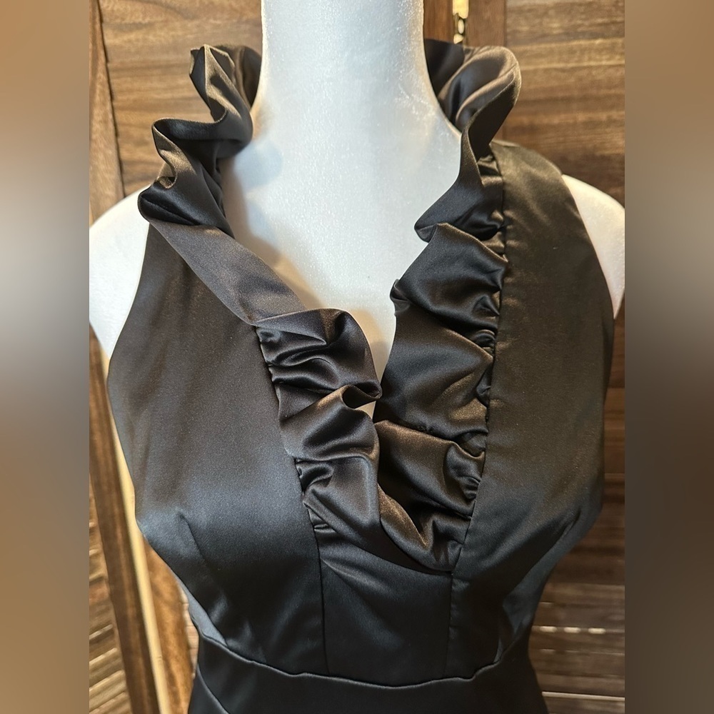 Just…Taylor Black Satin Dress  Pop Collar Ruffle - Picture 2 of 8